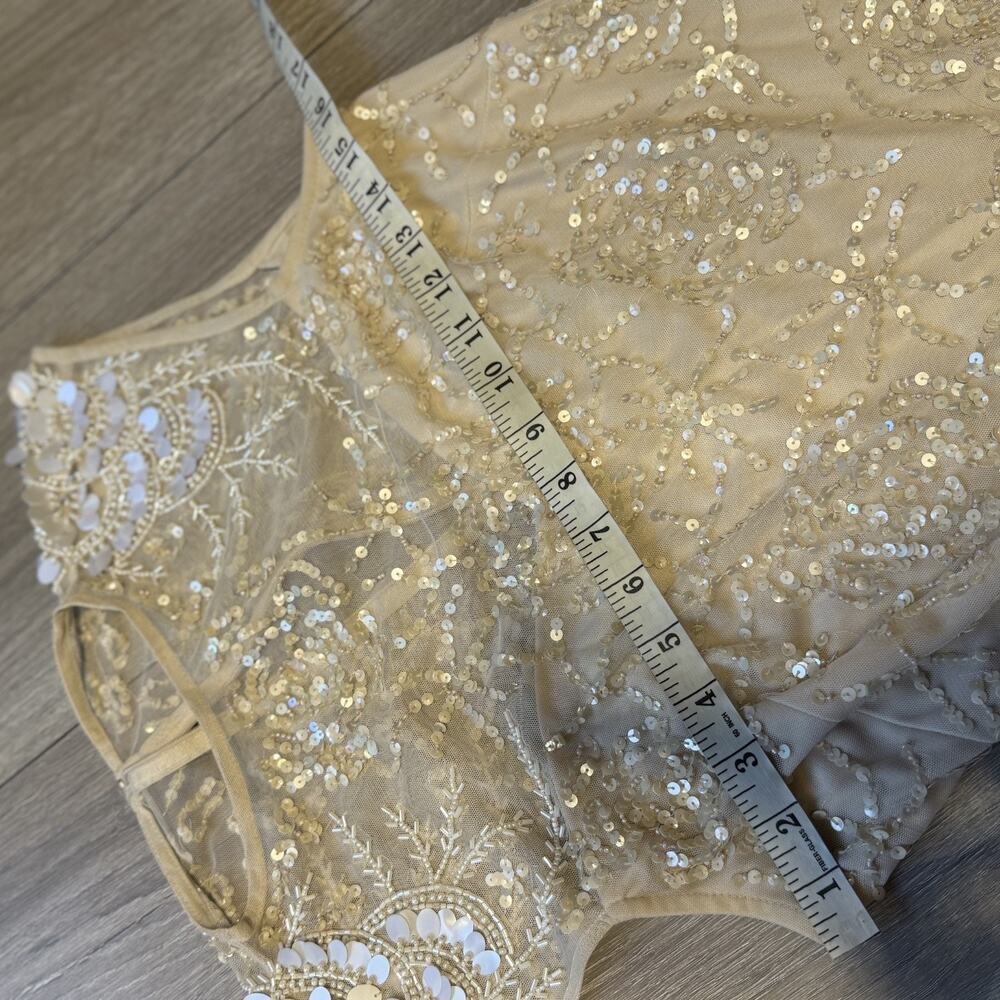 NWT Adrianna Papell Womens Beaded Sequined Sleeveless Midi Champagne/nude 6 - Picture 5 of 16